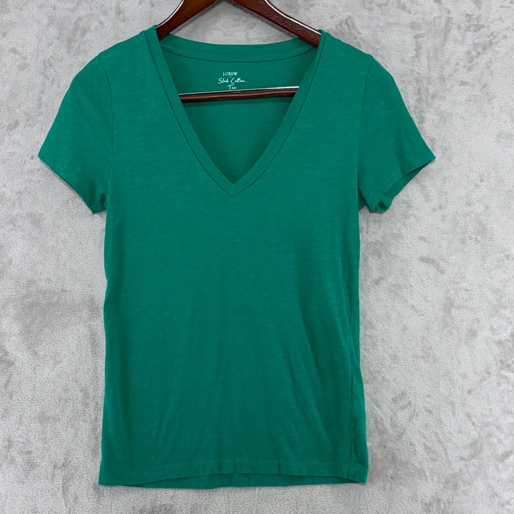 J. Crew Factory Kelly Green Short Sleeve V Neck Slub Cotton Tee Size S